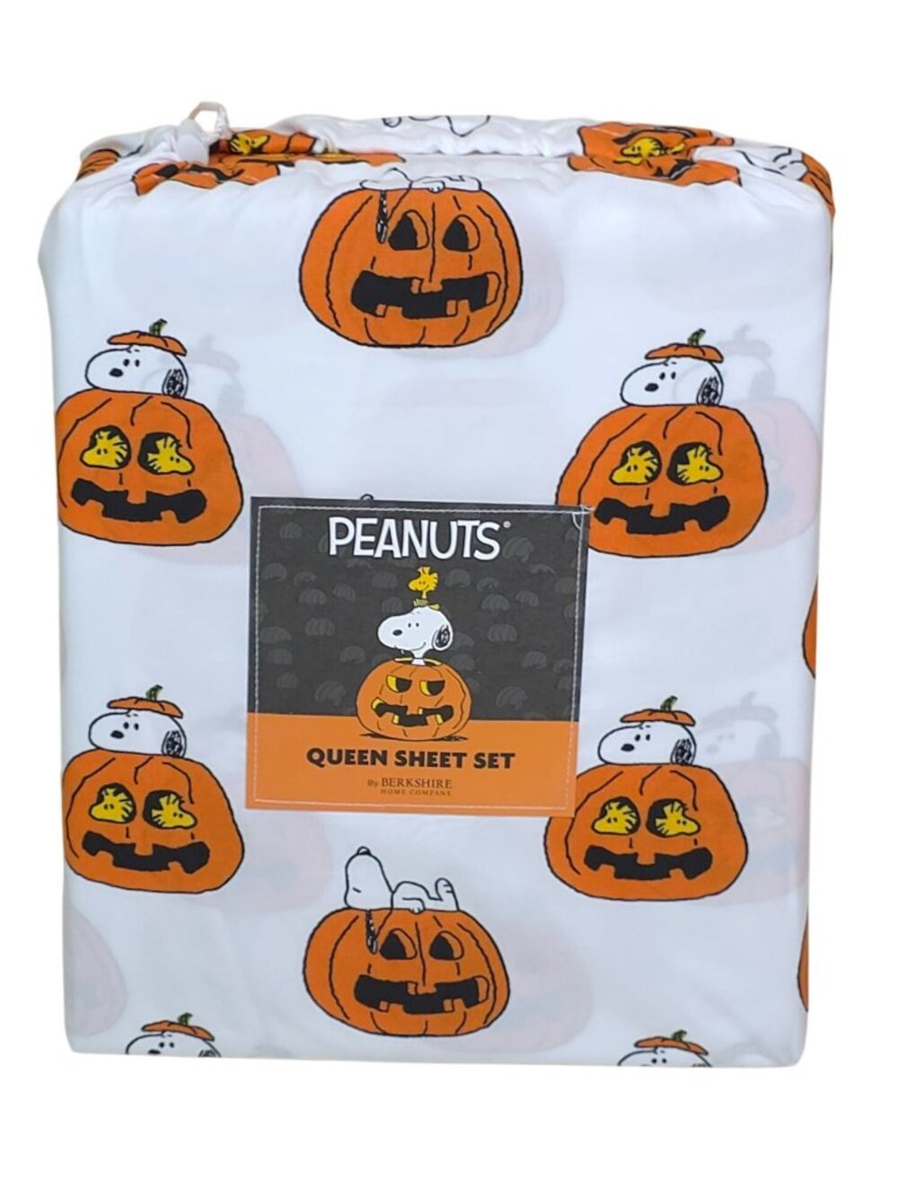 Peanuts Halloween Queen Sheet Set By Berkshire Snoopy & Woodstock On Pumpkins